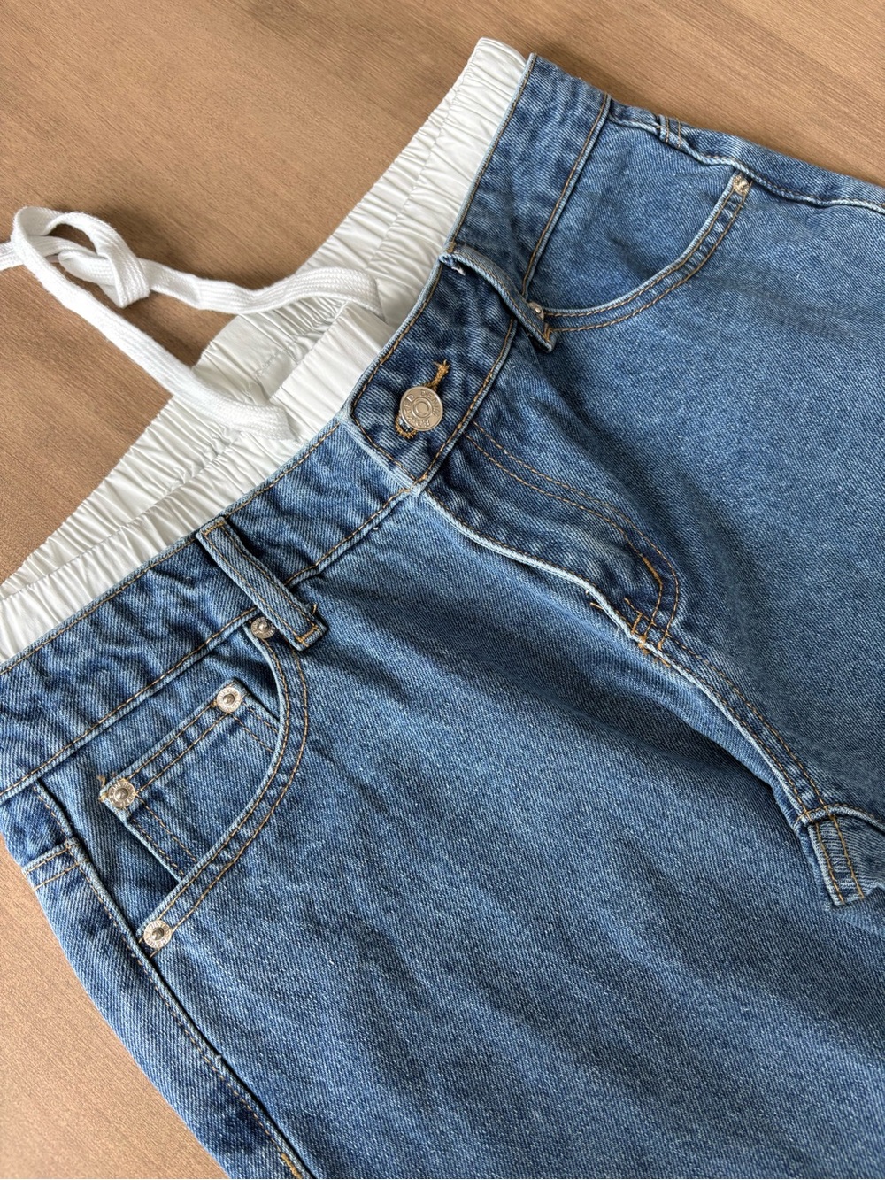 Edikted Streetwear Fashion UNISEX Wide Leg Jeans with Drawstring Waist - Blue